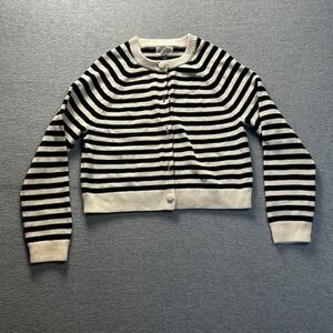 Universal Thread Knit Cardigan Womens S Black White Stripe Cropped Button Front